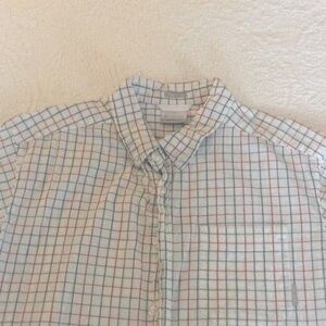 Men's White Check Button-Up Shirt with Blue & Red Grid